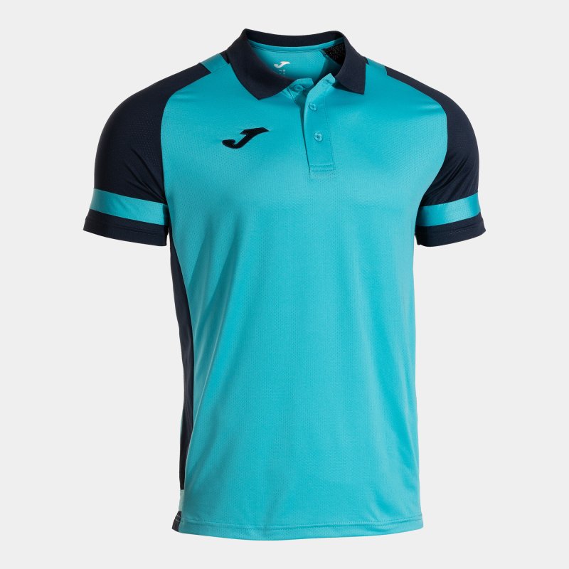 JOMA LIDER SHORT SLEEVE POLO FLUOR TURQUOISE NAVY BLUE