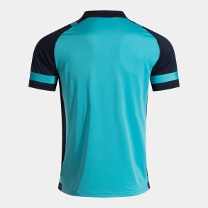 JOMA LIDER SHORT SLEEVE POLO FLUOR TURQUOISE NAVY BLUE