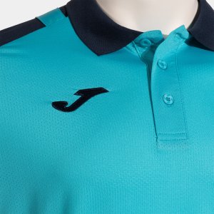 JOMA LIDER SHORT SLEEVE POLO FLUOR TURQUOISE NAVY BLUE