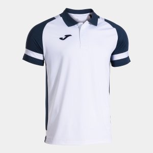 JOMA LIDER SHORT SLEEVE POLO WHITE NAVY BLUE