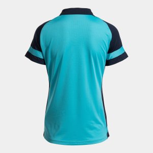 JOMA LIDER SHORT SLEEVE POLO FLUOR TURQUOISE NAVY BLUE