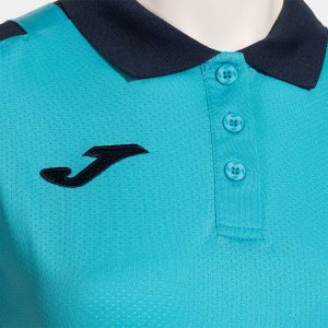 JOMA LIDER SHORT SLEEVE POLO FLUOR TURQUOISE NAVY BLUE
