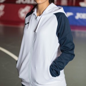JOMA HOODED JACKET WOMAN ACADEMY IV WHITE NAVY BLUE