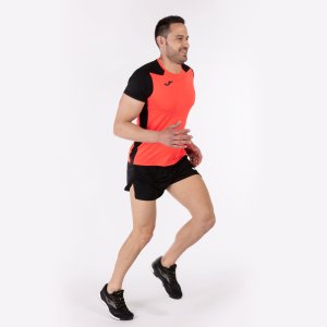 JOMA RECORD II SHORT SLEEVE T-SHIRT FLUOR CORAL BLACK