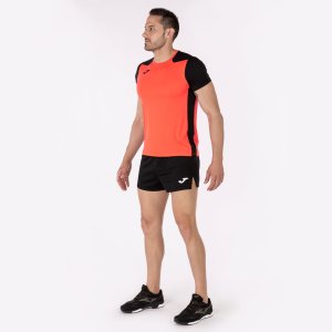 JOMA RECORD II SHORT SLEEVE T-SHIRT FLUOR CORAL BLACK