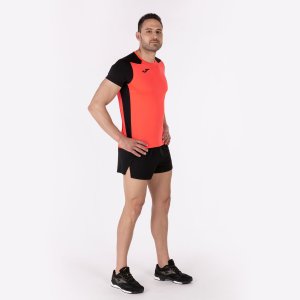 JOMA RECORD II SHORT SLEEVE T-SHIRT FLUOR CORAL BLACK