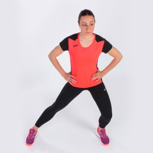 JOMA RECORD II SHORT SLEEVE T-SHIRT FLUOR CORAL BLACK