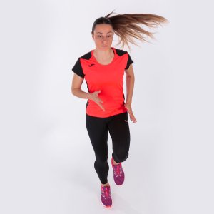 JOMA RECORD II SHORT SLEEVE T-SHIRT FLUOR CORAL BLACK