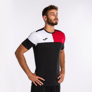 JOMA CREW V SHORT SLEEVE T-SHIRT BLACK RED WHITE