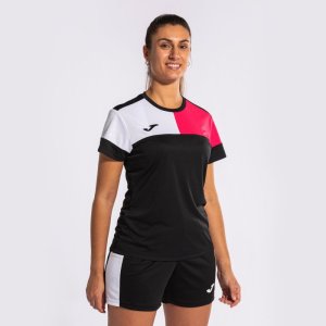 JOMA CREW V WOMEN'S SHORT SLEEVE T-SHIRT BLACK PINK WHITE
