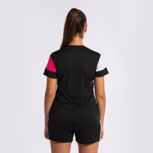 JOMA CREW V WOMEN'S SHORT SLEEVE T-SHIRT BLACK PINK WHITE