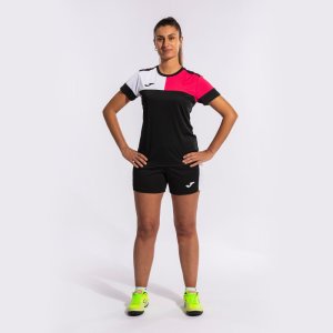 JOMA CREW V WOMEN'S SHORT SLEEVE T-SHIRT BLACK PINK WHITE