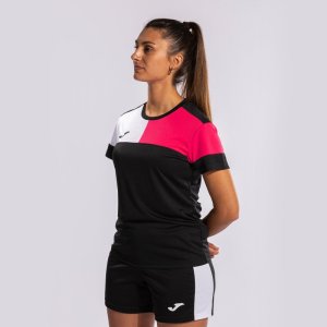 JOMA CREW V WOMEN'S SHORT SLEEVE T-SHIRT BLACK PINK WHITE