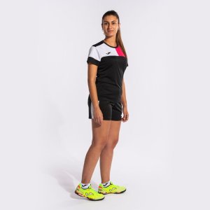 JOMA CREW V WOMEN'S SHORT SLEEVE T-SHIRT BLACK PINK WHITE
