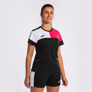 JOMA CREW V WOMEN'S SHORT SLEEVE T-SHIRT BLACK PINK WHITE