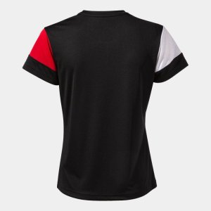 JOMA CREW V WOMEN'S SHORT SLEEVE T-SHIRT BLACK RED WHITE