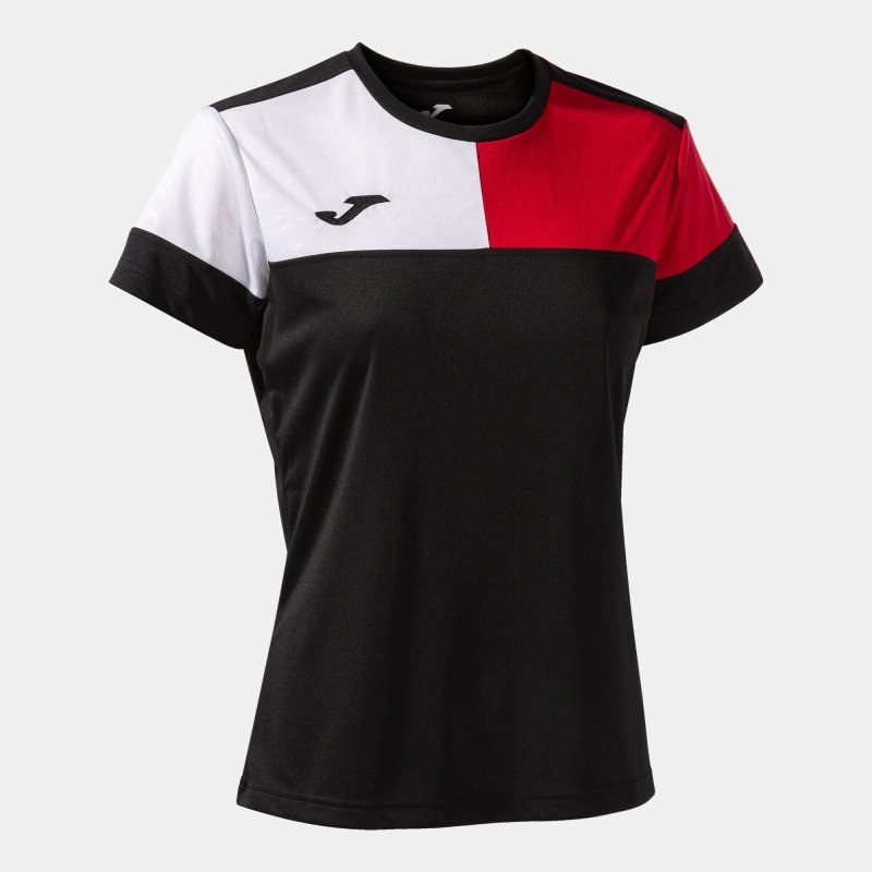 JOMA CREW V WOMEN'S SHORT SLEEVE T-SHIRT BLACK RED WHITE