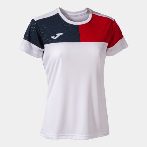 JOMA CREW V WOMEN'S SHORT SLEEVE T-SHIRT WHITE RED NAVY
