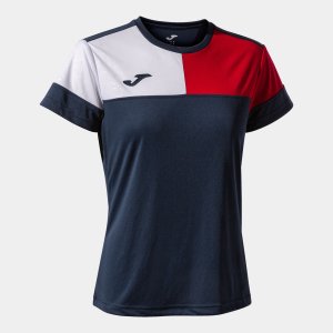 JOMA CREW V WOMEN'S SHORT SLEEVE T-SHIRT NAVY RED WHITE