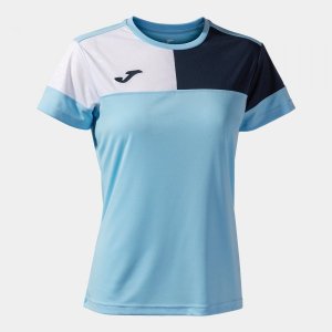 JOMA CREW V WOMEN'S SHORT SLEEVE T-SHIRT SKY BLUE NAVY WHITE