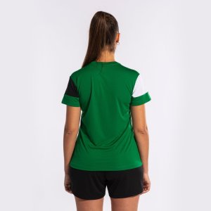JOMA CREW V WOMEN'S SHORT SLEEVE T-SHIRT GREEN BLACK WHITE