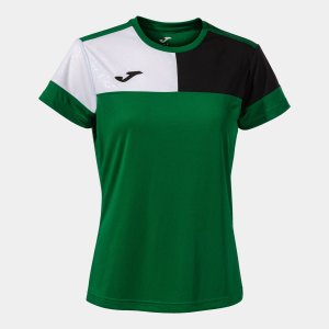 JOMA CREW V WOMEN'S SHORT SLEEVE T-SHIRT GREEN BLACK WHITE