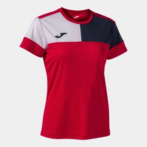 JOMA CREW V WOMEN'S SHORT SLEEVE T-SHIRT RED NAVY WHITE