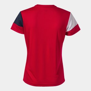 JOMA CREW V WOMEN'S SHORT SLEEVE T-SHIRT RED NAVY WHITE