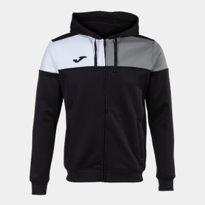 JOMA CREW V ZIP-UP HOODIE BLACK GREY WHITE