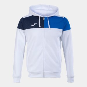 JOMA CREW V ZIP-UP HOODIE WHITE ROYAL NAVY