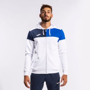JOMA CREW V ZIP-UP HOODIE WHITE ROYAL NAVY