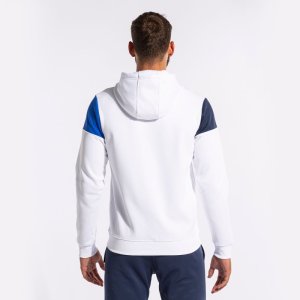 JOMA CREW V ZIP-UP HOODIE WHITE ROYAL NAVY