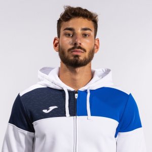 JOMA CREW V ZIP-UP HOODIE WHITE ROYAL NAVY