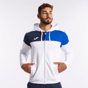 JOMA CREW V ZIP-UP HOODIE WHITE ROYAL NAVY