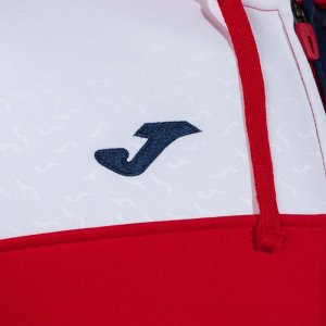 JOMA CREW V ZIP-UP HOODIE RED NAVY WHITE