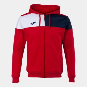 JOMA CREW V ZIP-UP HOODIE RED NAVY WHITE
