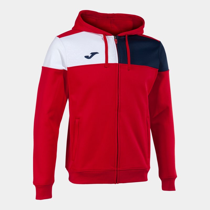 JOMA CREW V ZIP-UP HOODIE RED NAVY WHITE