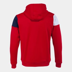 JOMA CREW V ZIP-UP HOODIE RED NAVY WHITE
