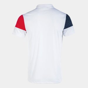 JOMA CREW V SHORT SLEEVE POLO WHITE RED NAVY
