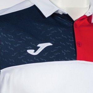 JOMA CREW V SHORT SLEEVE POLO WHITE RED NAVY