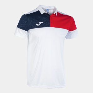 JOMA CREW V SHORT SLEEVE POLO WHITE RED NAVY