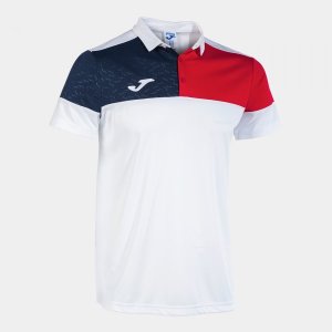 JOMA CREW V SHORT SLEEVE POLO WHITE RED NAVY