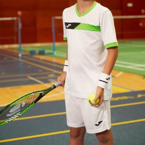 JOMA COURT SHORT SLEEVE T-SHIRT WHITE FLUOR GREEN BLACK
