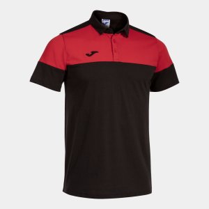 JOMA CREW V SHORT SLEEVE POLO BLACK RED
